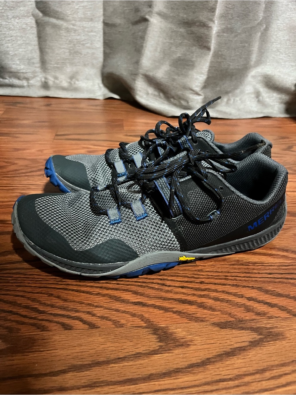Merrell Vibram Men's Gray, Black & Blue Lightweight Trail Sneakers